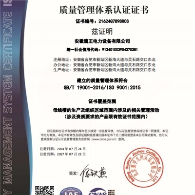 質量管理體系認證證書（中文）
